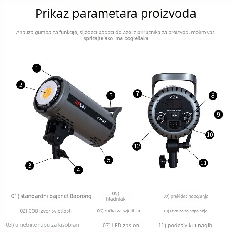Shadow bang B300x – Profesionalna fotografija lampа, dvostruka temperatura osvjetljenja, 220W/220V, E40 glava, regulirano svjetlo, neovisno napajanje, jačina svjetla prilagodljiva, idealno kao glavno osvjetljenje za live streaming i portret video