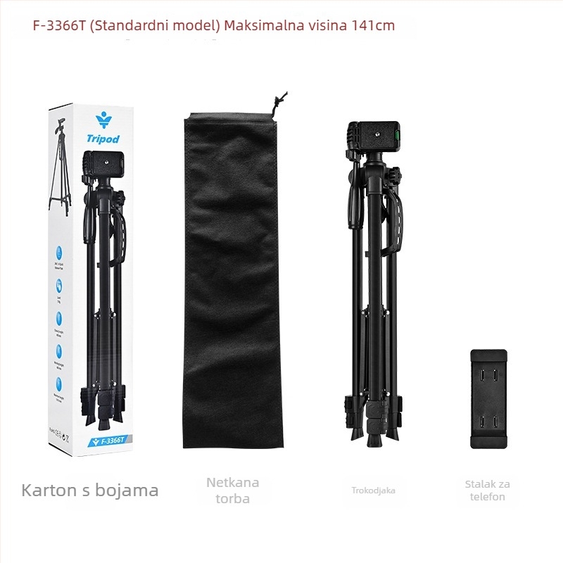 Stativ za fotografiju i video s trodimenzijskim gimballom – 3 sekcije, metalna konstrukcija, nosivost do 2 kg