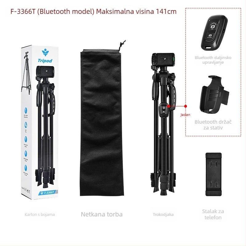 Stativ za fotografiju i video s trodimenzijskim gimballom – 3 sekcije, metalna konstrukcija, nosivost do 2 kg