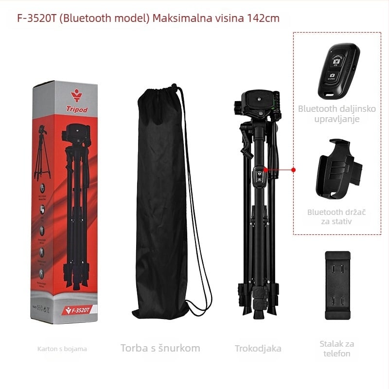 Stativ za fotografiju i video s trodimenzijskim gimballom – 3 sekcije, metalna konstrukcija, nosivost do 2 kg