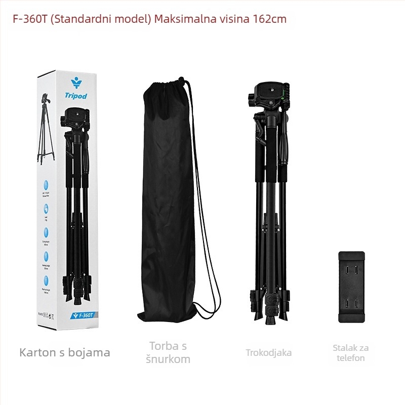 Stativ za fotografiju i video s trodimenzijskim gimballom – 3 sekcije, metalna konstrukcija, nosivost do 2 kg