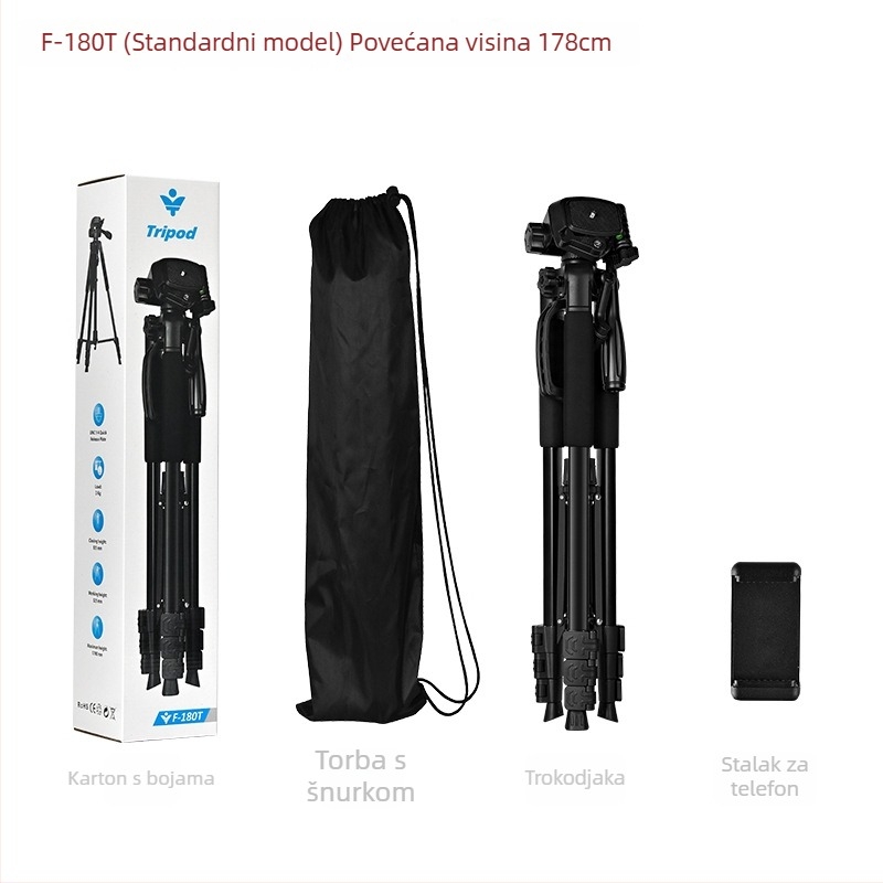 Stativ za fotografiju i video s trodimenzijskim gimballom – 3 sekcije, metalna konstrukcija, nosivost do 2 kg