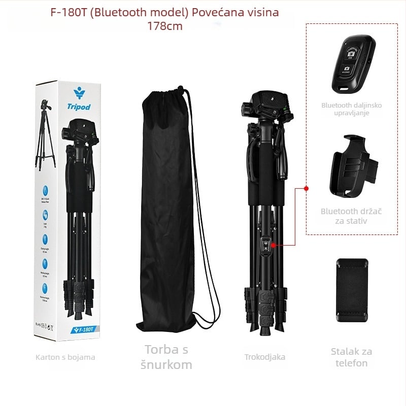 Stativ za fotografiju i video s trodimenzijskim gimballom – 3 sekcije, metalna konstrukcija, nosivost do 2 kg