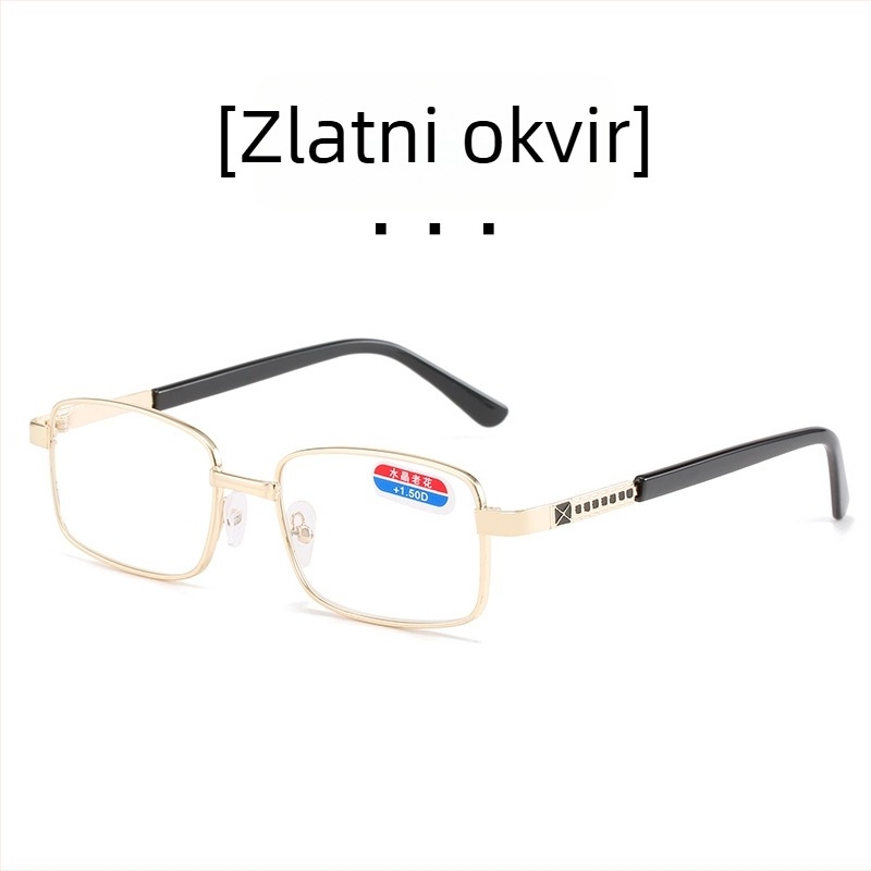 Naočale za čitanje s punim okvirom, staklene leće, okvir od plastike + metala, unisex za starije osobe, pogodna za ovalno lice