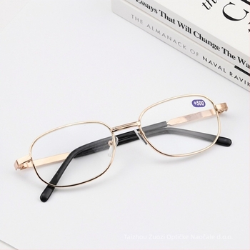 Naočale za čitanje s metalnim okvirom, staklene leće, dioptrija 450–600, ovalni okvir, puni okvir