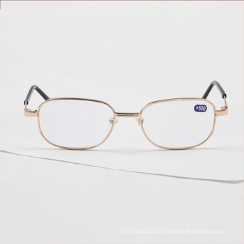 Naočale za čitanje s metalnim okvirom, staklene leće, dioptrija 450–600, ovalni okvir, puni okvir