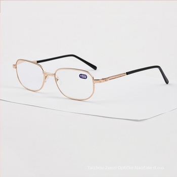 Naočale za čitanje s metalnim okvirom, staklene leće, dioptrija 450–600, ovalni okvir, puni okvir