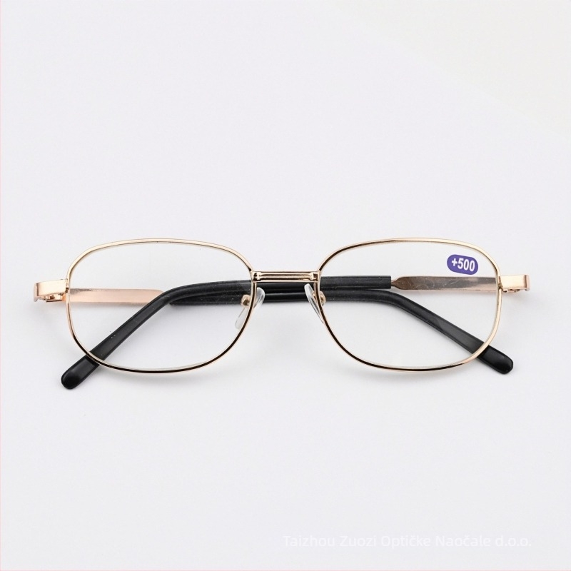 Naočale za čitanje s metalnim okvirom, staklene leće, dioptrija 450–600, ovalni okvir, puni okvir