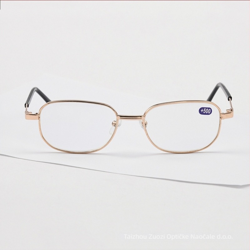 Naočale za čitanje s metalnim okvirom, staklene leće, dioptrija 450–600, ovalni okvir, puni okvir