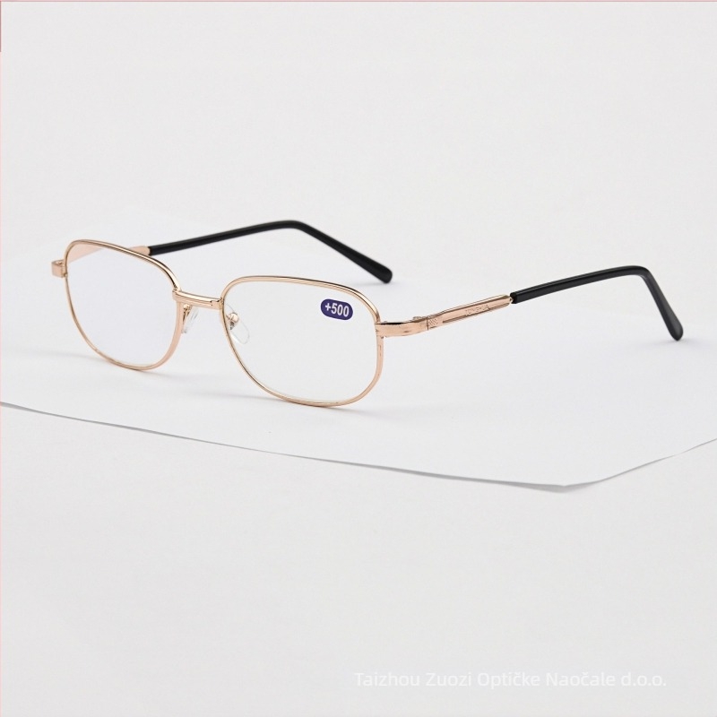 Naočale za čitanje s metalnim okvirom, staklene leće, dioptrija 450–600, ovalni okvir, puni okvir