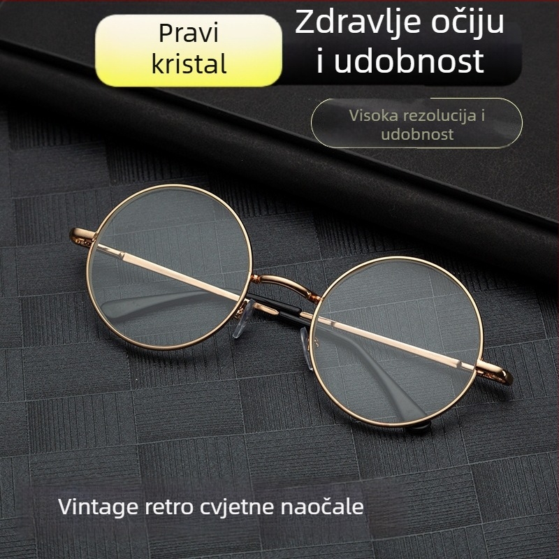 Naočale za čitanje, kružnog metalnog okvira, puni okvir, staklene leće, ljeto 2023 izdanje