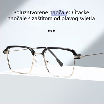 Naočale za čitanje s metalnim okvirom, zaštita od plavog svjetla, fotokromatske HD leće, puni okvir, podrška za blizinu vida