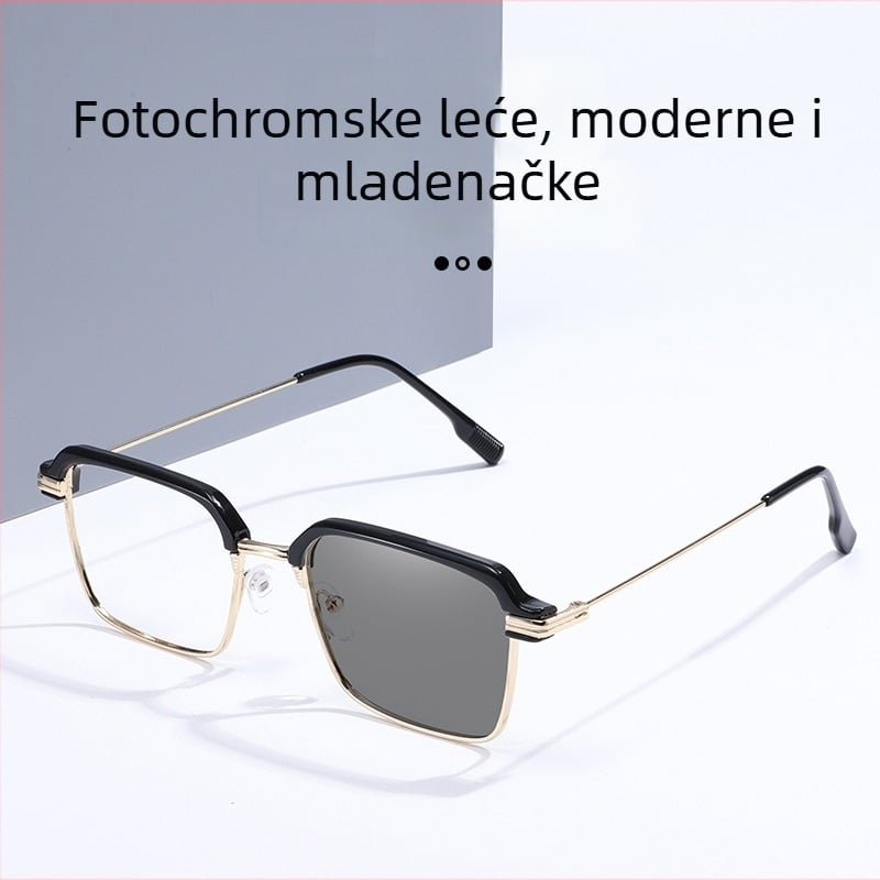 Naočale za čitanje s metalnim okvirom, zaštita od plavog svjetla, fotokromatske HD leće, puni okvir, podrška za blizinu vida