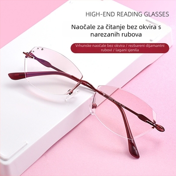 Naočale za čitanje bez okvira s lećama protiv plave svjetlosti, polygonalnog oblika leće, metalna konstrukcija, za presbiopiju