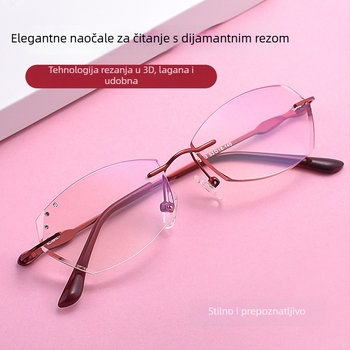 Naočale za čitanje bez okvira s lećama protiv plave svjetlosti, polygonalnog oblika leće, metalna konstrukcija, za presbiopiju
