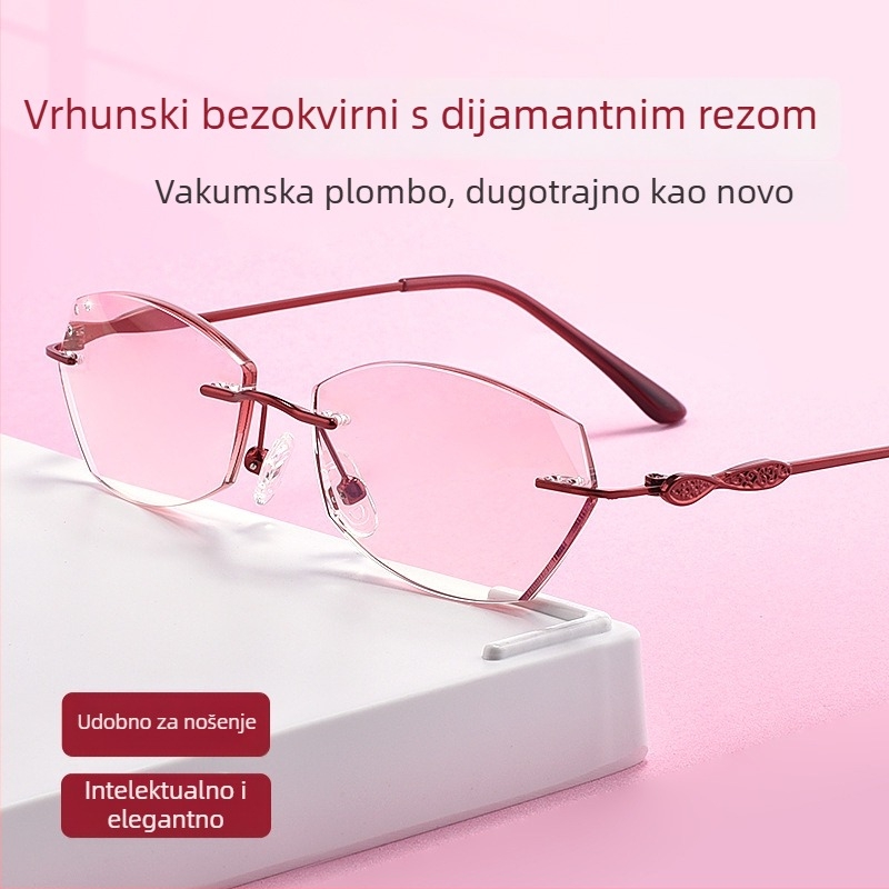 Naočale za čitanje bez okvira s lećama protiv plave svjetlosti, polygonalnog oblika leće, metalna konstrukcija, za presbiopiju