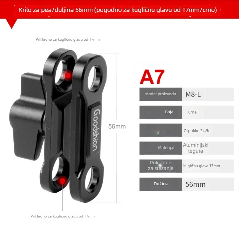 Aluminijski univerzalni nosač s kugličnom glavom od 17 mm – kompatibilan s mobitelima, akcijskim kamerama, bezzrcalnim kamerama i tabletima – višenamjenski