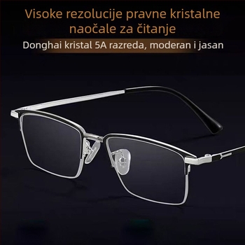Set naočala za čitanje bez okvira, leće od stakla, okvir od titanijske legure i memorijskog metala, za odrasle s kvadratnim licem, proljeće 2024