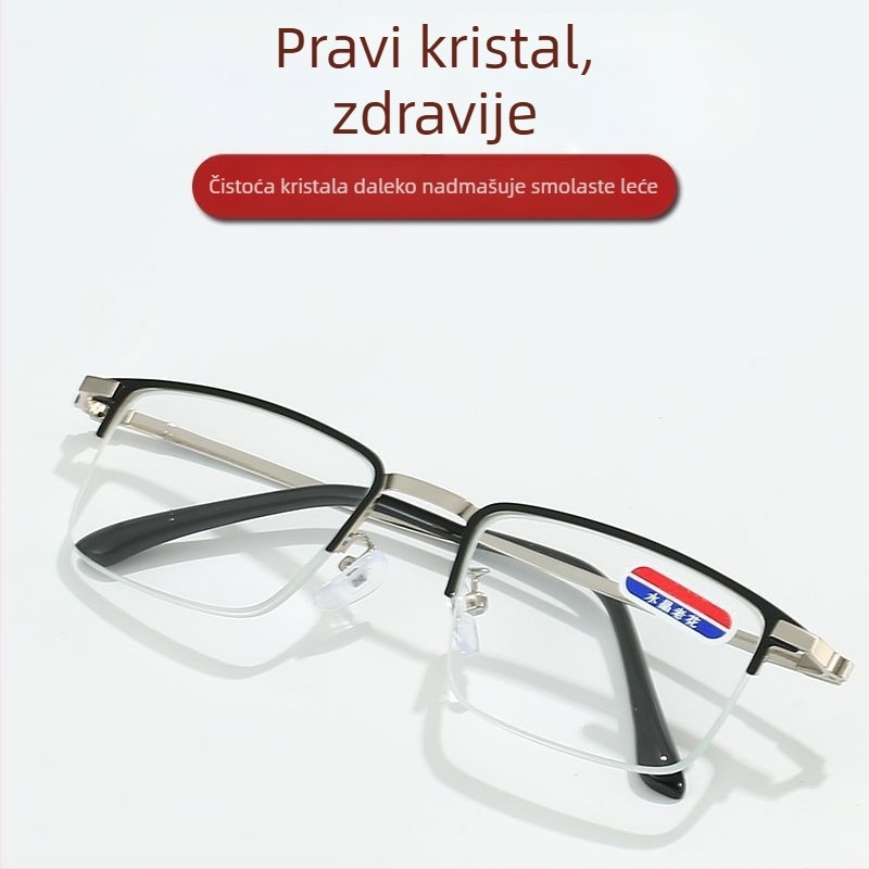 Set naočala za čitanje bez okvira, leće od stakla, okvir od titanijske legure i memorijskog metala, za odrasle s kvadratnim licem, proljeće 2024