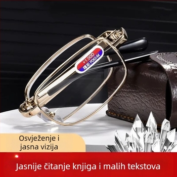 Sklopive naočale za čitanje s optičkim staklom, puni okvir, ovalni okvir, aluminij-magnijev spoj, za starije osobe