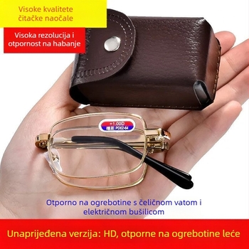 Sklopive naočale za čitanje s optičkim staklom, puni okvir, ovalni okvir, aluminij-magnijev spoj, za starije osobe