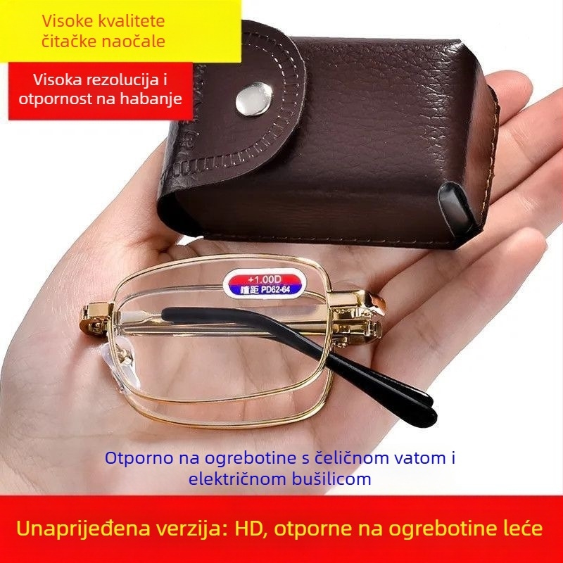 Sklopive naočale za čitanje s optičkim staklom, puni okvir, ovalni okvir, aluminij-magnijev spoj, za starije osobe