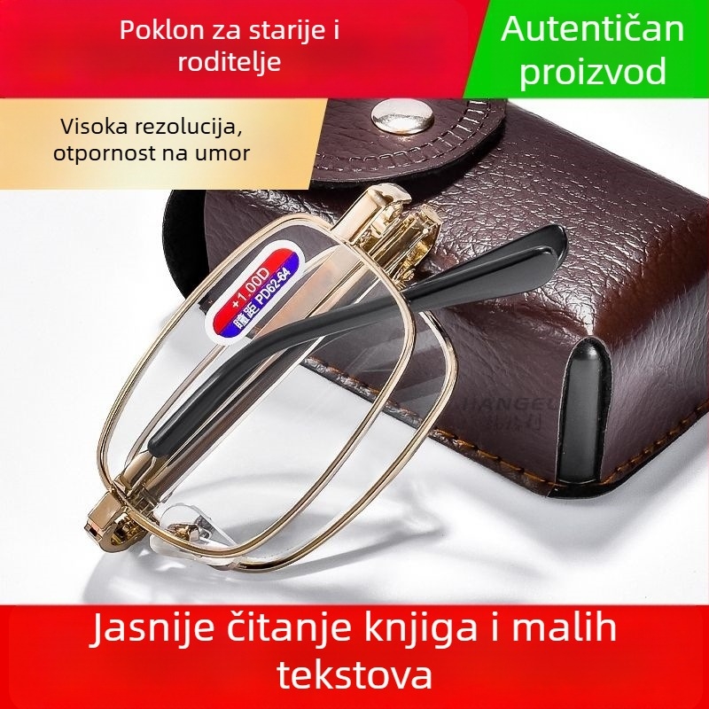 Sklopive naočale za čitanje s optičkim staklom, puni okvir, ovalni okvir, aluminij-magnijev spoj, za starije osobe