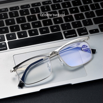 Naočale za čitanje s metalnim okvirom, Flip-Up dizajn, leće od smole, anti-plavo svjetlo, puni okvir, kvadratni okvir, za starije osobe