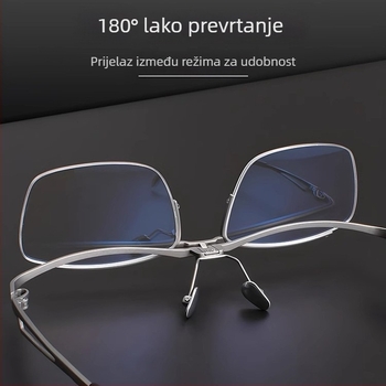 Naočale za čitanje s metalnim okvirom, Flip-Up dizajn, leće od smole, anti-plavo svjetlo, puni okvir, kvadratni okvir, za starije osobe