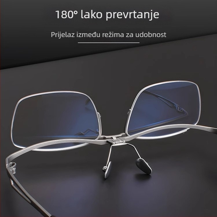 Naočale za čitanje s metalnim okvirom, Flip-Up dizajn, leće od smole, anti-plavo svjetlo, puni okvir, kvadratni okvir, za starije osobe
