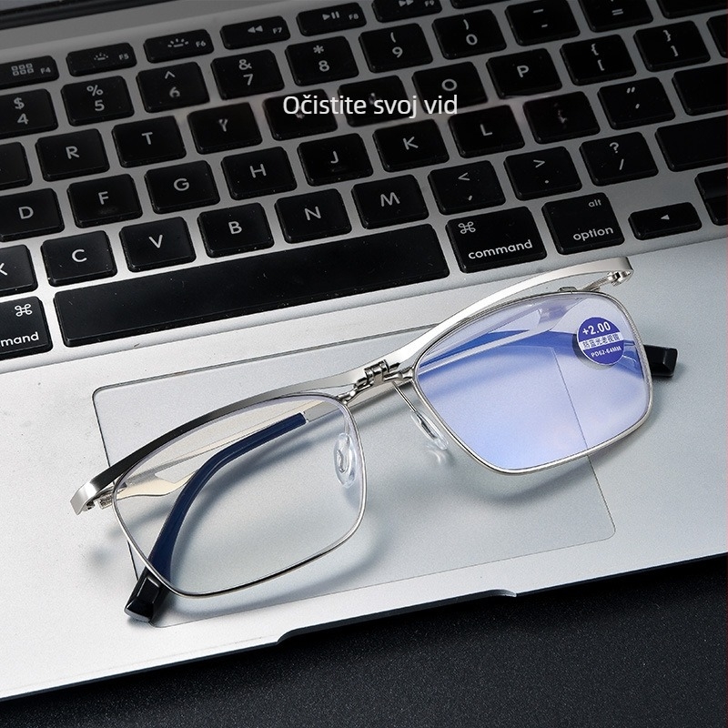 Naočale za čitanje s metalnim okvirom, Flip-Up dizajn, leće od smole, anti-plavo svjetlo, puni okvir, kvadratni okvir, za starije osobe