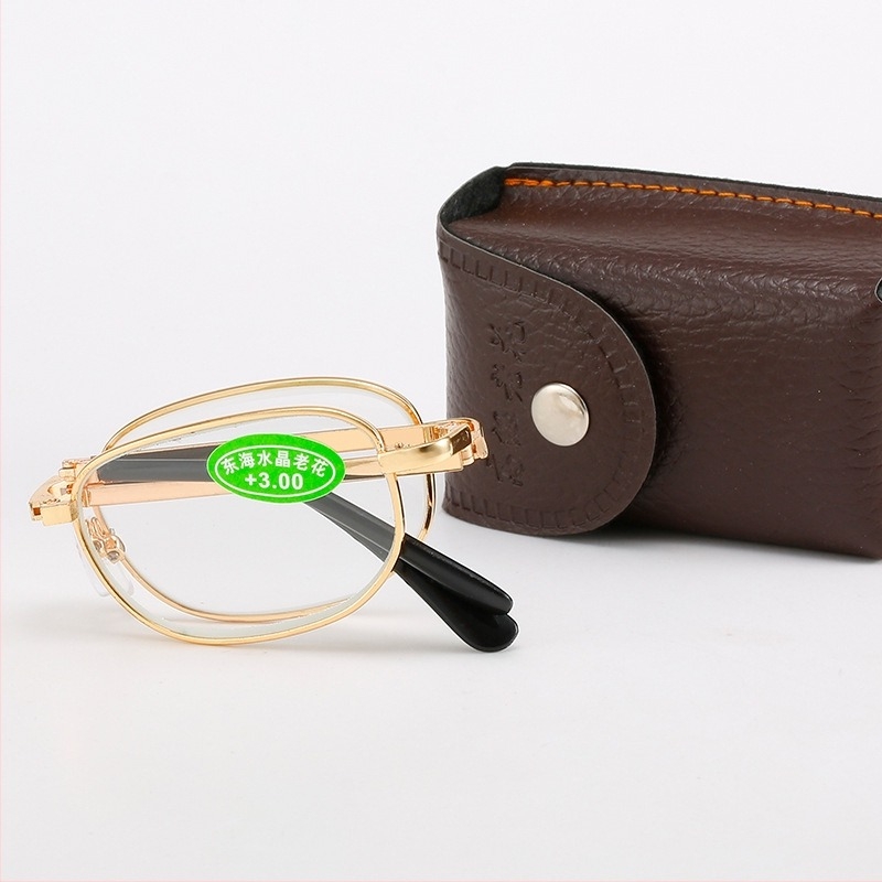 Sklopive naočale za čitanje s staklenim lećama, puni okvir, kvadratni oblik, metalno-plastični okvir