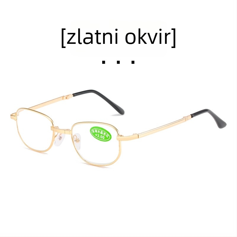 Sklopive naočale za čitanje s staklenim lećama, puni okvir, kvadratni oblik, metalno-plastični okvir