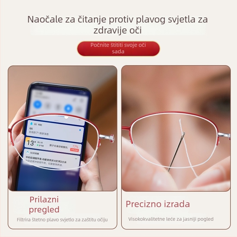 Naočale za čitanje s PC lećama, zaštita od plavog svjetla, puni okvir, ovalni okvir