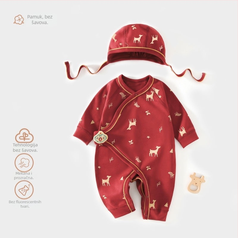Novorođenački jumpsuit, 100% pamuk, dugi rukavi, jednodijelno zatvaranje, unisex, za proleće, jesen i zimu