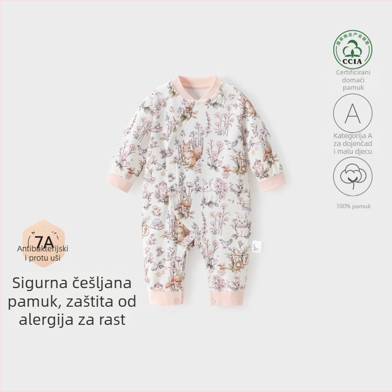 Dječji pamučni kombinezon za djevojčice, dugi rukav, dijagonalno kopčanje, 100% pamuk, proljeće i jesen