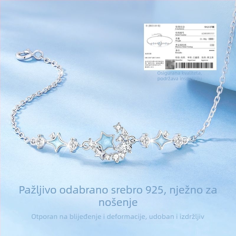 Narukvica od srebra S925 sa motivom zvjezdane noći i mjesečine, luminozni emajl, minimalistička i elegantna za žene