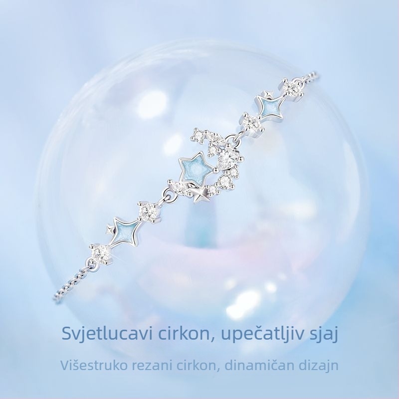 Narukvica od srebra S925 sa motivom zvjezdane noći i mjesečine, luminozni emajl, minimalistička i elegantna za žene