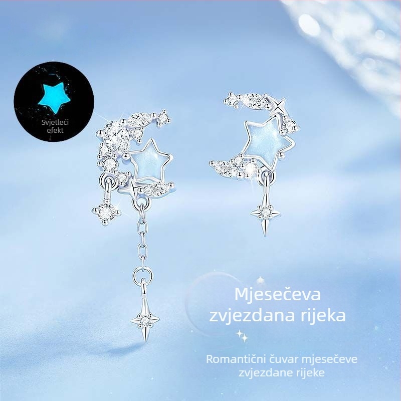 Narukvica od srebra S925 sa motivom zvjezdane noći i mjesečine, luminozni emajl, minimalistička i elegantna za žene