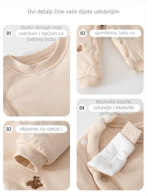 Dječji podstavljeni pamučni kombinezon, unisex, za novorođenčad, 100% pamuk