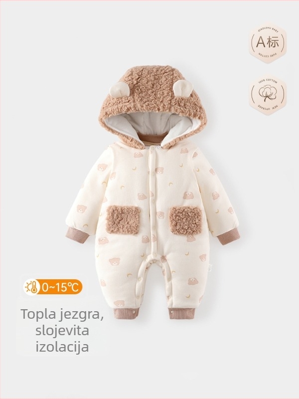 Bebi izolirani kombinezon s kapuljom - 300 g debeli zimski pamuk, unisex, dugi rukavi