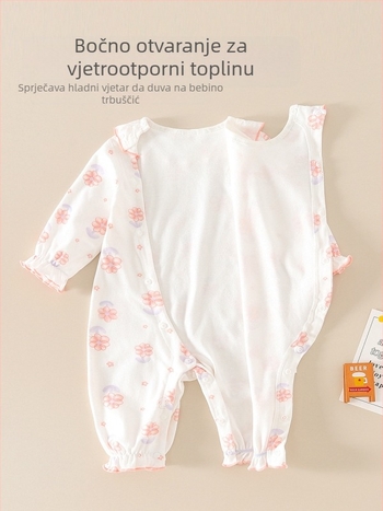 Pamukasti romper za djevojčice, dugi rukavi, zatvaranje jednim gumbom