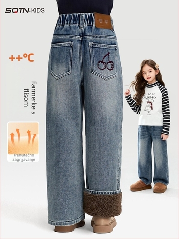 Dječje traperice za zimu, srednji pojas s elastnim pojasom, mekano obrađeni pamuk 51.5%