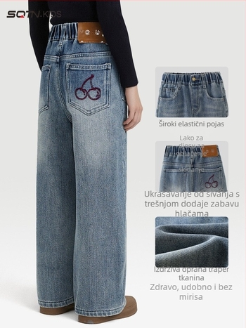 Dječje traperice za zimu, srednji pojas s elastnim pojasom, mekano obrađeni pamuk 51.5%