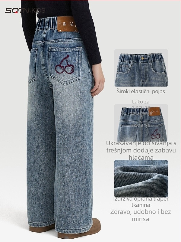 Dječje traperice za zimu, srednji pojas s elastnim pojasom, mekano obrađeni pamuk 51.5%