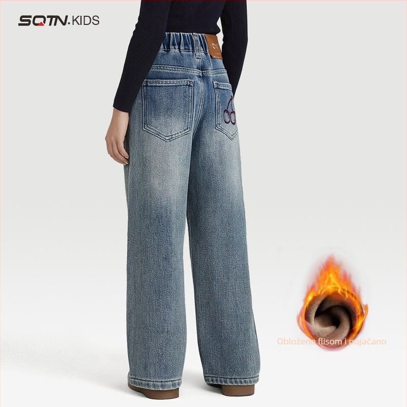 Dječje traperice za zimu, srednji pojas s elastnim pojasom, mekano obrađeni pamuk 51.5%