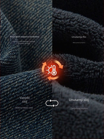 Muške dječje traperice s fleece podstavom, Twill denim, 67.3% pamuk / 28.2% poliester / 3.2% viskoz / 1.3% spandex, Zima 2025, za djecu iznad 8 godina