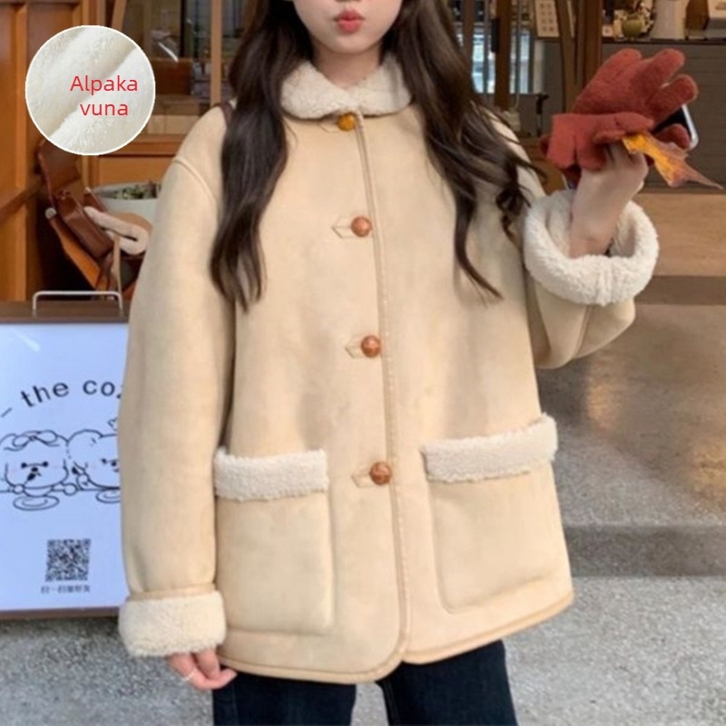 Ženski zimski kaput s reverom, neizvlačivi faux sherpa ovratnik, color-block uzorak, punilo od poliestera-pamuka, glavni materijal poliester, srednja duljina 50–65 cm