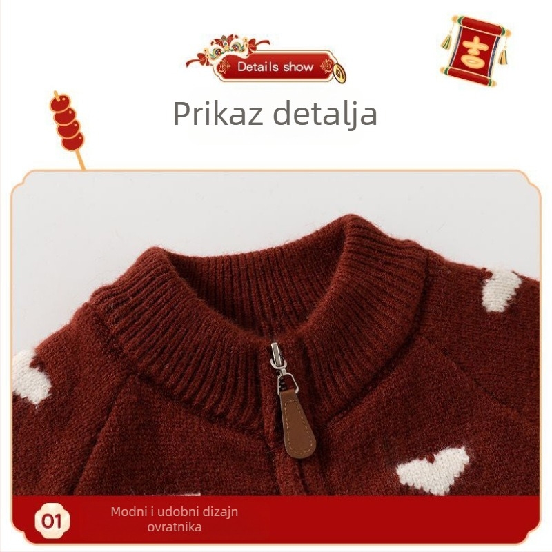 Dječji pleteni kardigan za novorođene djevojčice, okrugli izrez, dvostruke kopčanje, etnički stil, materijal od zajčje krzna