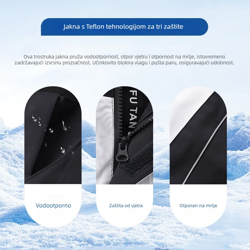Zimsko-jesensko-proljetno 3-u-1 školska jakna za uniformu – otporna na vjetar i vodootporna, odvojiva kapuljača, prednji zatvarač, unisex, mekan poliester